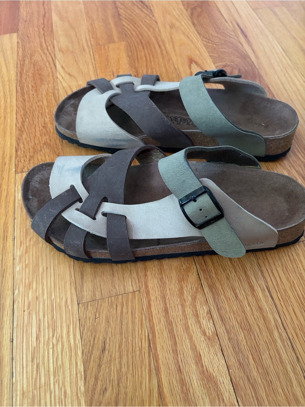 Birkenstock Pisa Birki’s Footbed Sandals 265 L10 M8 Euro 41 Brown Tan Light Sage
